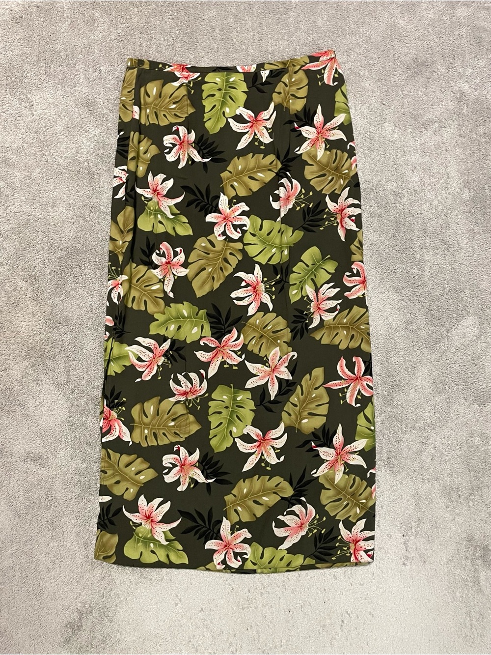 Vintage Kathy Lee Collection Tropical Floral Maxi Skirt Women’s S Green Monstera